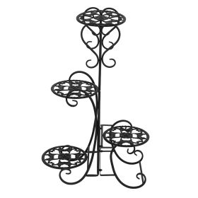 Round Potted Slot, Metal Plant Stand - Black