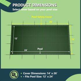 Inground Pool Safety Cover, Rectangle Winter Pool Cover,for Swimming Pools,UV Protection Tarp Waterproof,Green