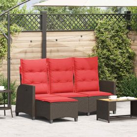 Reclining Patio Sofa with Cushions L-shaped Brown Poly Rattan