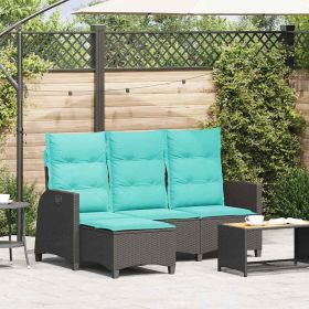 Reclining Patio Sofa with Cushions L-shaped Black Poly Rattan