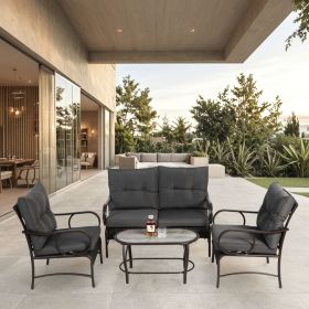 4 Piece Outdoor Patio Furniture Sets, Wicker Conversation Set for Porch Deck, Rattan Sofa Chair with Cushion-Grey