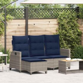 Reclining Patio Sofa with Cushions L-shaped Gray Poly Rattan