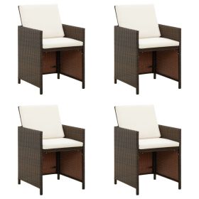 Patio Chairs with Cushions 4 pcs Poly Rattan Brown