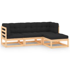 4 Piece Patio Lounge Set with Cushions Solid Pinewood