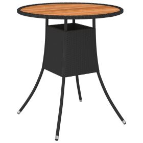 Patio Dining Table Black Ø 27.6" Poly Rattan and Solid Acacia Wood