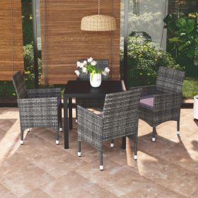 5 Piece Patio Dining Set with Cushions Poly Rattan Gray