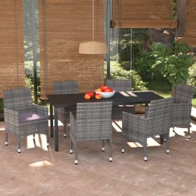 7 Piece Patio Dining Set with Cushions Poly Rattan Gray