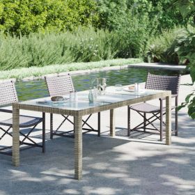 Patio Table Gray 74.8"x35.4"x29.5" Tempered Glass and Poly Rattan