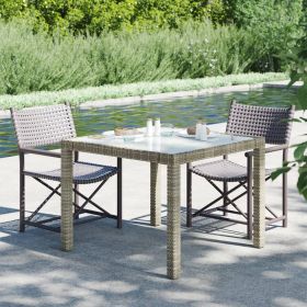 Patio Table 35.4"x35.4"x29.5" Tempered Glass and Poly Rattan Gray