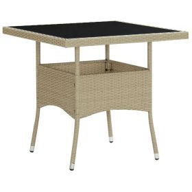 Patio Dining Table Beige Poly Rattan and Glass