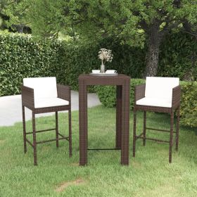3 Piece Patio Bar Set with Cushions Poly Rattan Brown