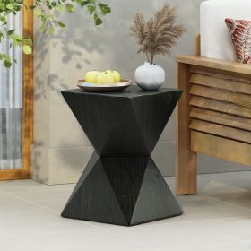 14.25" Black Concrete Side Table with Rustic Hand-Carved Texture and Unique Symmetric Form – Weather-Resistant Accent for Patio, Garden, or Balcony