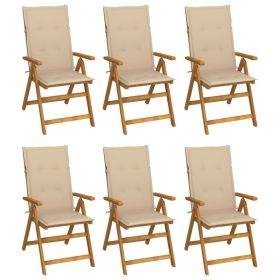 Folding Patio Chairs 6 pcs with Cushions Solid Acacia Wood