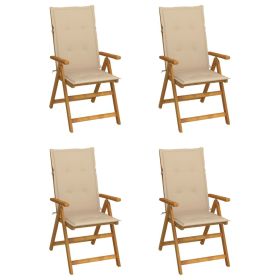 Patio Reclining Chairs 4 pcs with Cushions Solid Acacia Wood