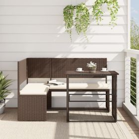 Patio Sofa with Table and Cushions L-Shaped Brown Poly Rattan