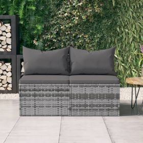 Patio Middle Sofas with Cushions 2 pcs Gray Poly Rattan