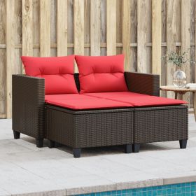 Patio Sofa 2-Seater with Stools Brown Poly Rattan