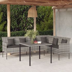 L-shaped Patio Sofa with Cushions Gray Poly Rattan