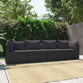 4 Piece Patio Sofa Set with Cushions Poly Rattan Black