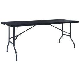 Folding Patio Table Black 70.9"x29.5"x28.3" HDPE Imitation Rattan