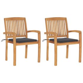Patio Chairs 2 pcs with Anthracite Cushions Solid Teak Wood