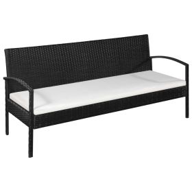 3 Seater Patio Sofa with Cushions Black Poly Rattan