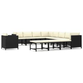 12 Piece Patio Lounge Set with Cushions Poly Rattan Black
