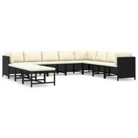 11 Piece Patio Lounge Set with Cushions Poly Rattan Black
