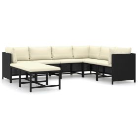 8 Piece Patio Lounge Set with Cushions Poly Rattan Black