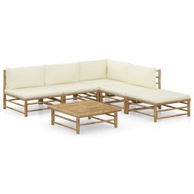6 Piece Patio Lounge Set with Cream White Cushions Bamboo