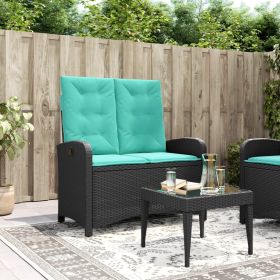 Reclining Patio Bench with Cushions Black Poly Rattan
