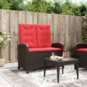 Reclining Patio Bench with Cushions Brown Poly Rattan