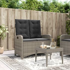 Reclining Patio Bench with Cushions Gray Poly Rattan