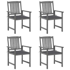 Patio Chairs with Cushions 4 pcs Gray Solid Acacia Wood