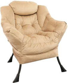 Accent Chair Lazy Reclining Armchair with Removable Metal Legs and High-Density Foam;  Comfy Upholstered Single Sofa Chair for Living Room