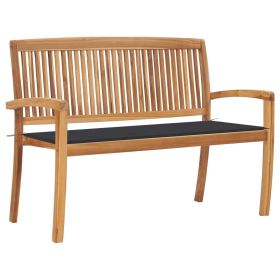 Stacking Patio Bench with Cushion 50.6" Solid Teak Wood