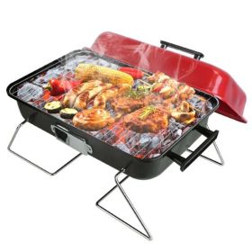 Portable charcoal grill, outdoor desktop grill, small barbecue, smoking stove, folding grill with cover, backyard camping, picnic, beach