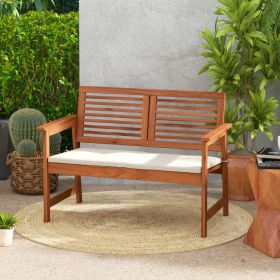 2-Person Solid Wood Patio Bench with Backrest and Cushion - Gallery View 1 of 9