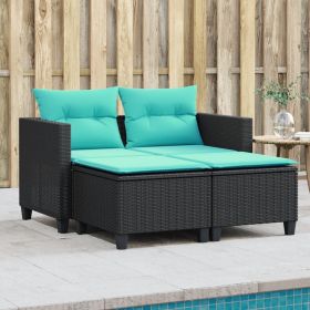 Patio Sofa 2-Seater with Stools Black Poly Rattan