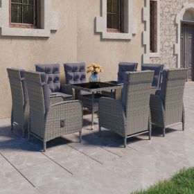 9 Piece Patio Dining Set Poly Rattan and Glass Gray