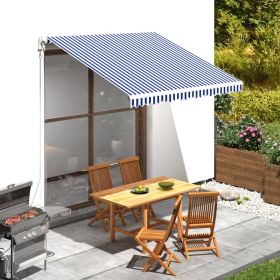 Awning Top Sunshade Canvas Blue & White 118.1"x98.4"