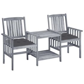 Patio Chairs with Tea Table and Cushions Solid Acacia Wood