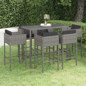 7 Piece Patio Bar Set with Cushions Poly Rattan Gray