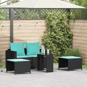 5 Piece Patio Sofa Set with Cushions Stackable Black Poly Rattan