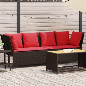 Patio Sofa with Cushions Brown Poly Rattan