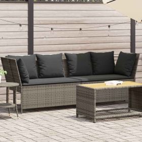 Patio Sofa with Cushions Gray Poly Rattan