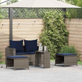 5 Piece Patio Sofa Set with Cushions Stackable Gray Poly Rattan