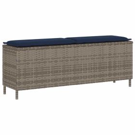 Patio Bench with Cushion Gray 43.3"x11.8"x15.9" Poly Rattan