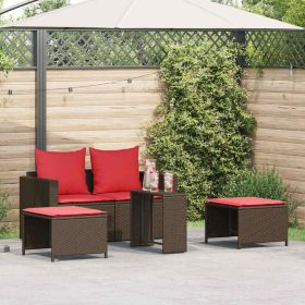 5 Piece Patio Sofa Set with Cushions Stackable Brown Poly Rattan