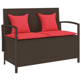 Patio Storage Bench with Cushion Brown Poly Rattan